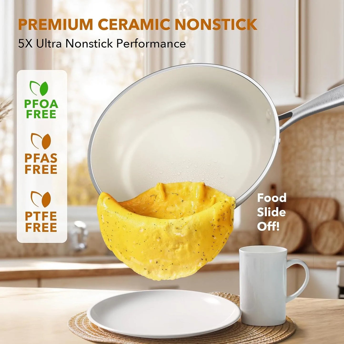 Ceramic Pots and Pans Set, Non Stick Cookware Sets 11 Pcs(PFAS PFOA PTFE FREE), Non Toxic Cookware, Induction Cooking Pan Set