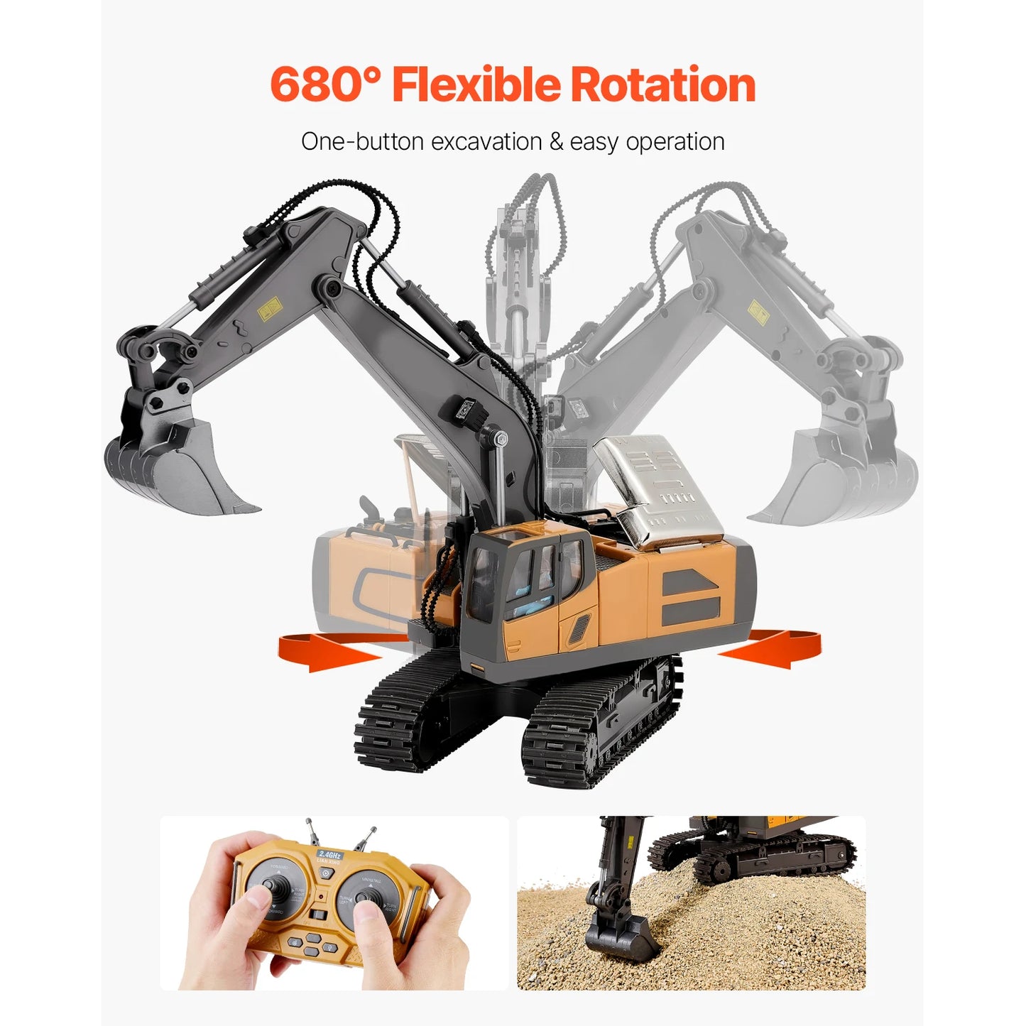 VEVOR 2.4G Rc Excavator 1:20 Scale with Lights & Sounds Construction Vehicles Remote Control Car Digger Toys for Kids Boys Gifts