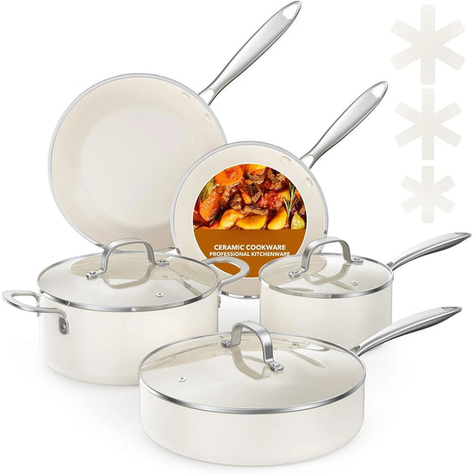 Ceramic Pots and Pans Set, Non Stick Cookware Sets 11 Pcs(PFAS PFOA PTFE FREE), Non Toxic Cookware, Induction Cooking Pan Set