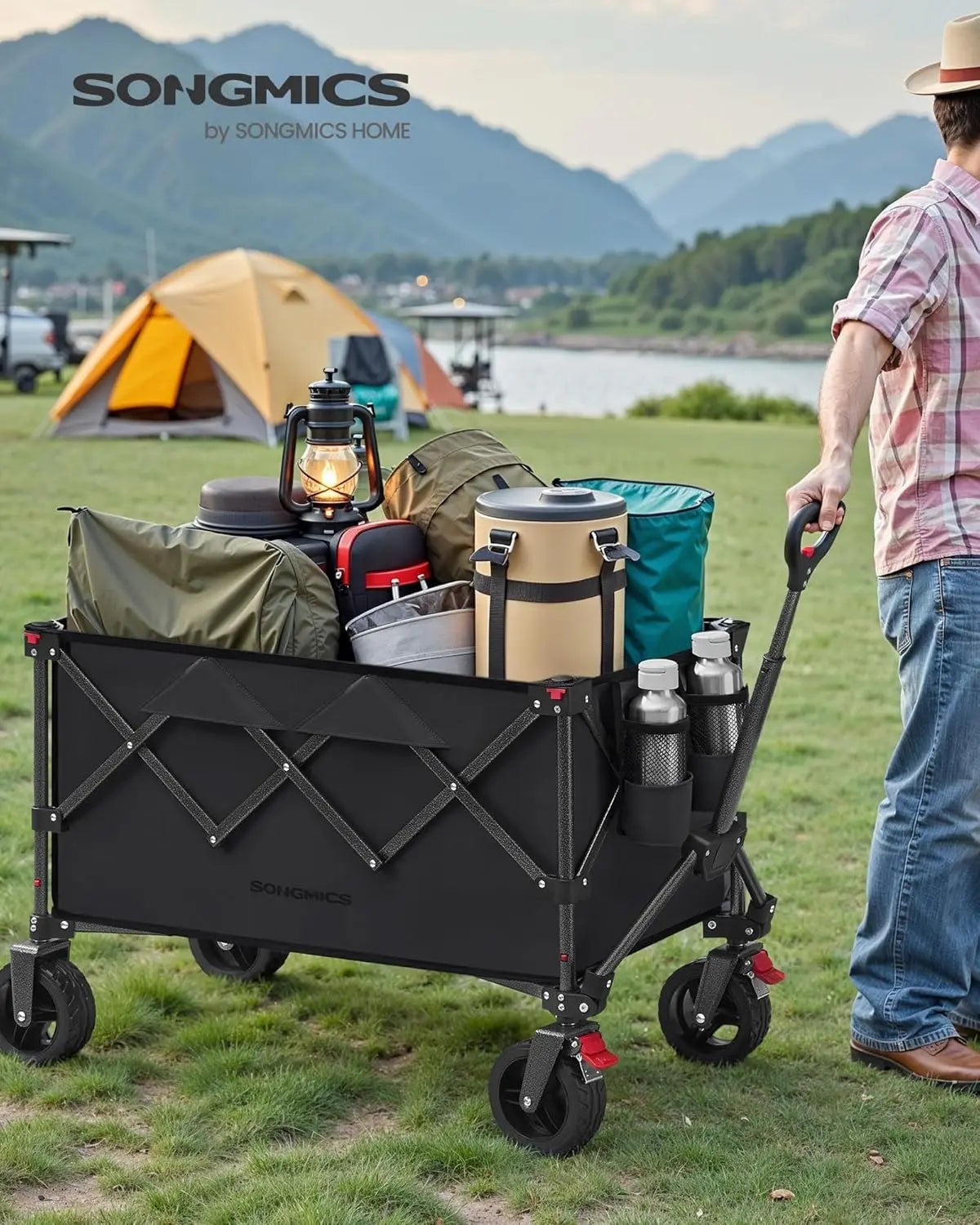40-Gallon Collaspible Wagon Wagons Carts Foldable for Camping Garden Outdoor with Handle Holds up to 330 lb 4 Removable Wheels S
