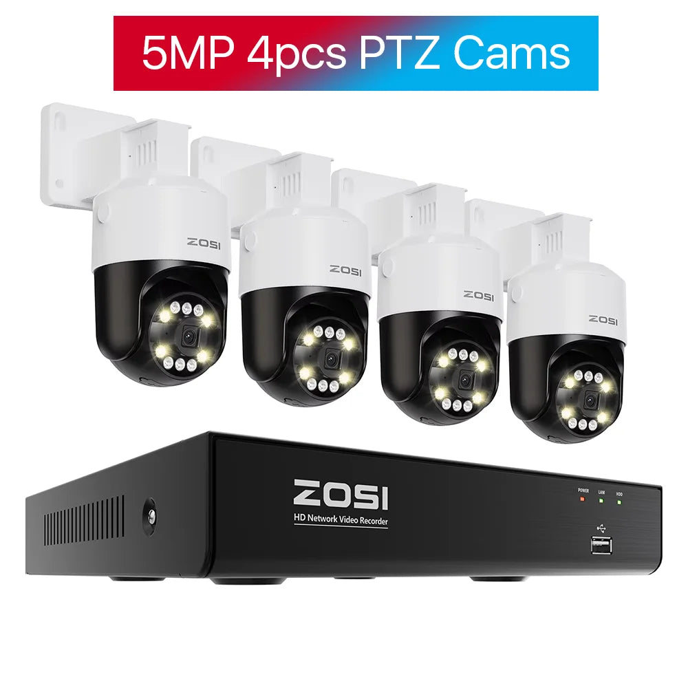ZOSI 8CH 5MP PTZ Security POE IP Camera System Two Way Audio AI Face Detect 8MP NVR Kit CCTV Home Outdoor Video Surveillance Set