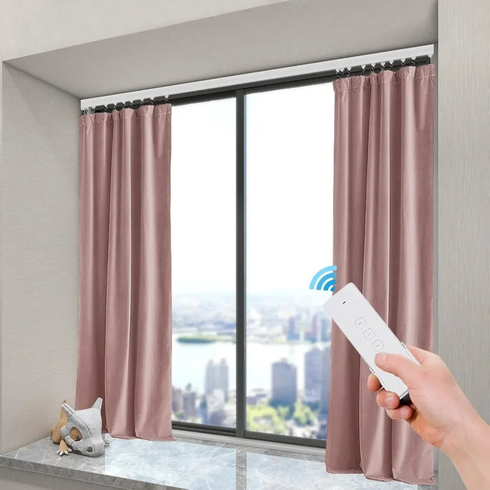 Electric Motorized Curtain Rail Track with Remote Control, Smart Curtains System Smartphone App Control Applicable for Alexa,