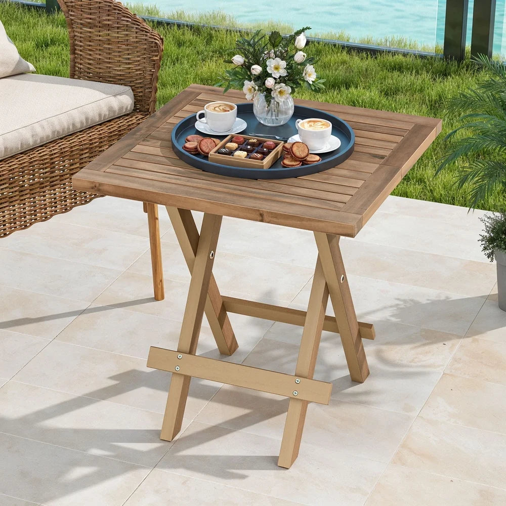 Portable Folding Square Table Weatherproof Solid Wood Outdoor Patio Side Table Lightweight Easy Storage Ideal Camping Picnics