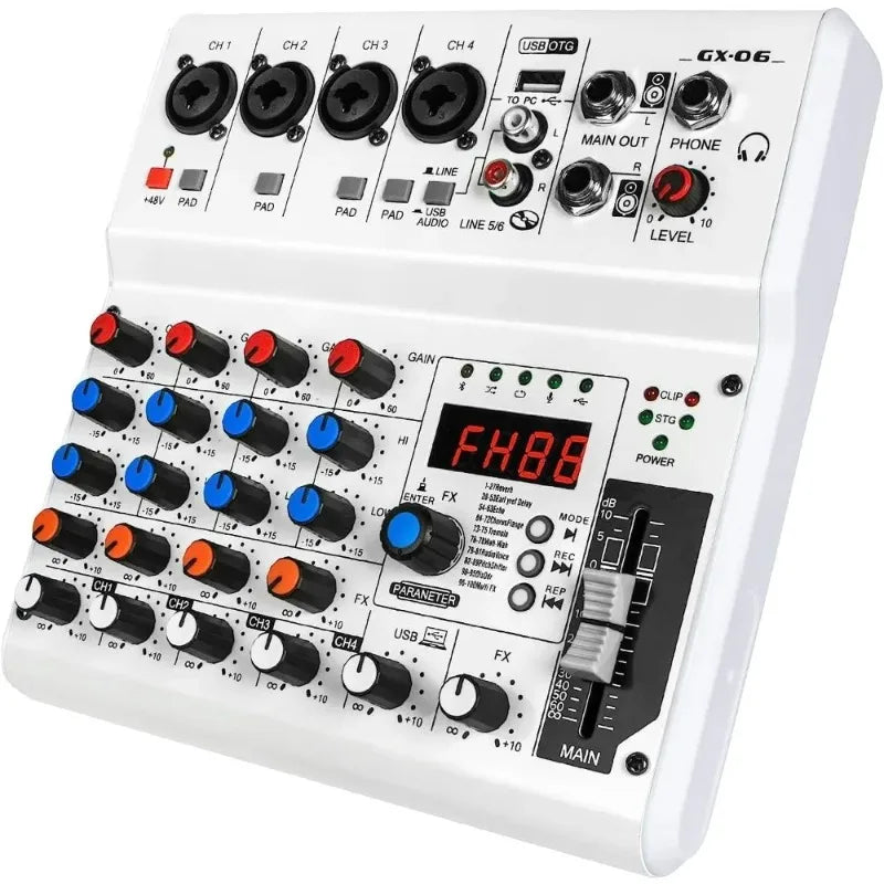 NEW 6-Channel Audio Mixer with 99 Sound Effects for PC,Portable Sound Mixing Console with Bluetooth USB Recording Input