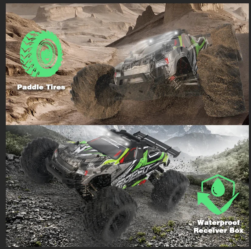 TINGEN 1:10 Brush RC Car for Adult Real 46KM/H Off Road for All Kind of Terrain 4WD Remote Control About 100Meter(Green)