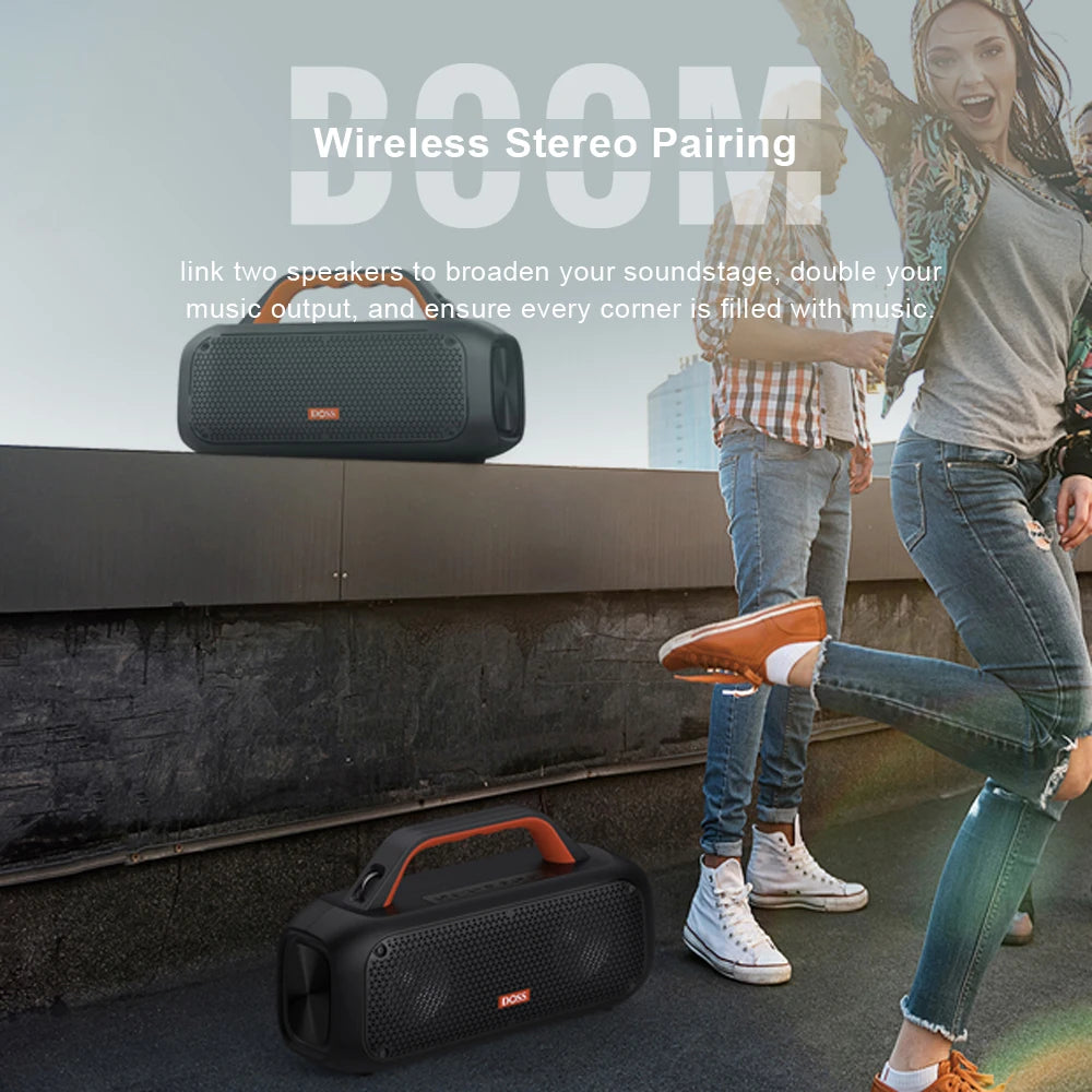 DOSS Outdoor Portable Bluetooth Speaker Powerful 60W Stereo Bass Subwoofer SoundBox IPX6 Waterproof TWS Pairing Wireless Speaker
