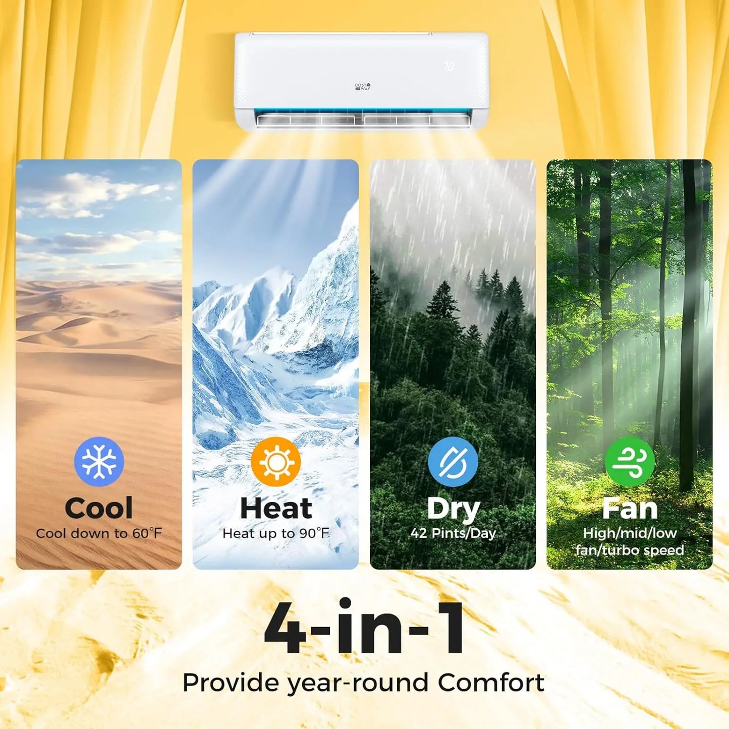 12,000 BTU Mini Split Air Conditioner, with Heat Pump, Energy Star, 21 SEER2 Inverter, 24H Timer, Auto Clean, Remote Control