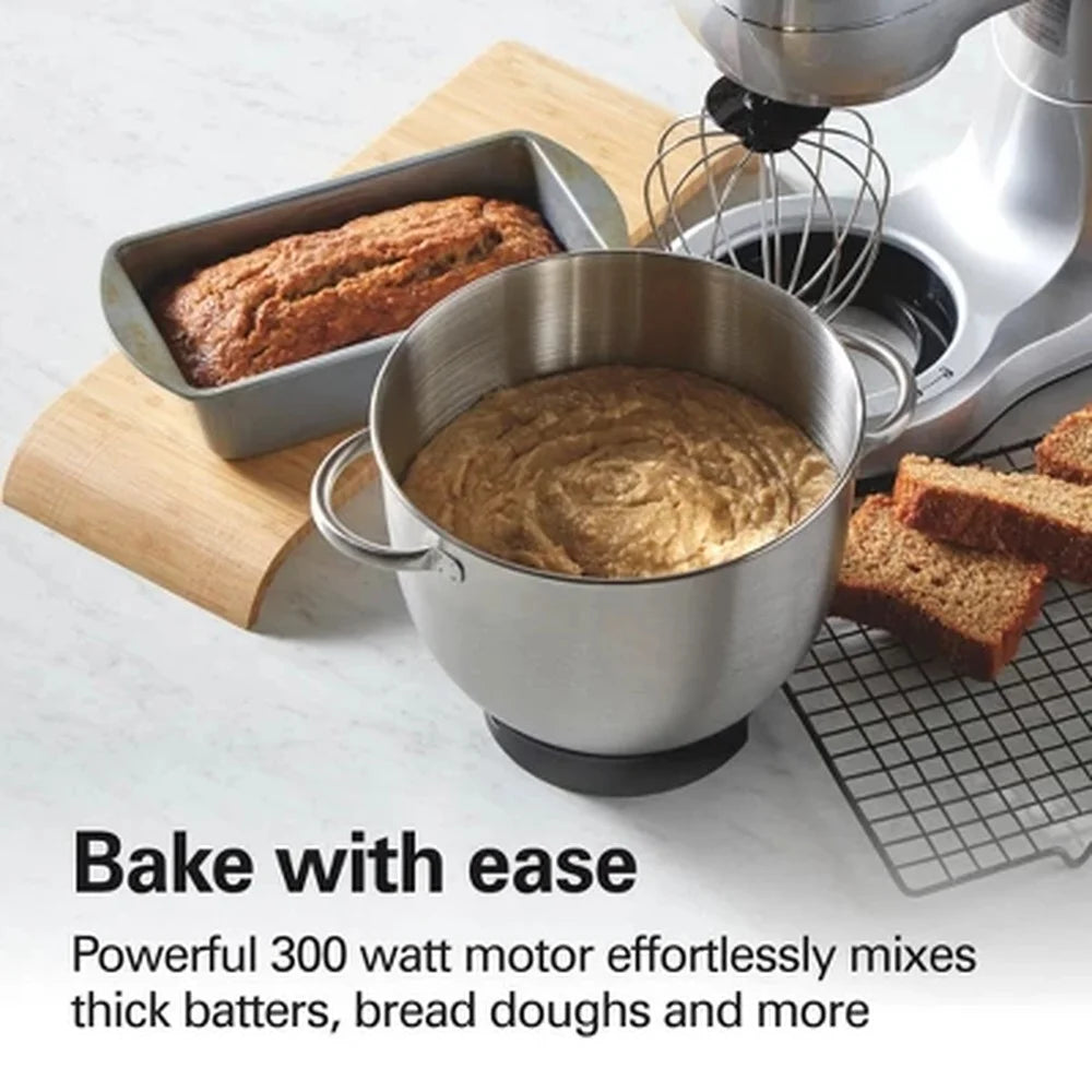 7 Speed Stand Mixer 300W Metal Kitchen Mixer 4 Qt Capacity Dishwasher Safe Attachments Planetary Mixing Action Baking Tools