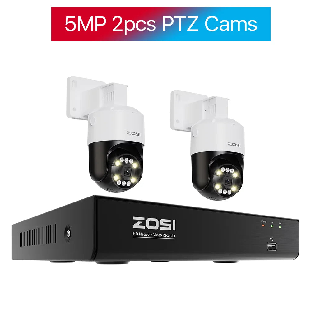 ZOSI 8CH 5MP PTZ Security POE IP Camera System Two Way Audio AI Face Detect 8MP NVR Kit CCTV Home Outdoor Video Surveillance Set