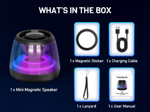 Cyber Style Magnetic Wireless Mini Speaker, 5.1 Surround Sound, High Definition Audio, Dual Stereo Bass,USB Type-C Charging,
