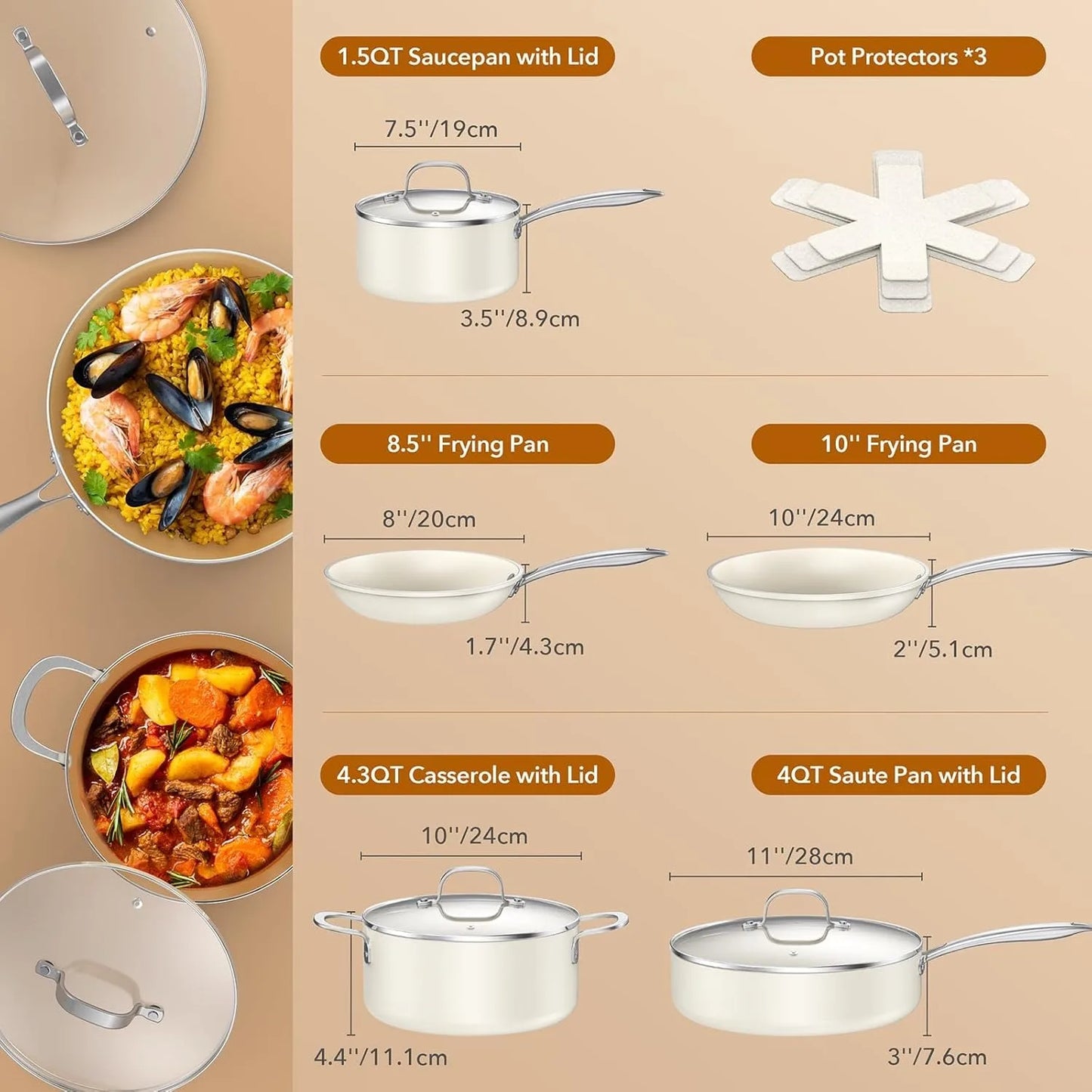 Ceramic Pots and Pans Set, Non Stick Cookware Sets 11 Pcs(PFAS PFOA PTFE FREE), Non Toxic Cookware, Induction Cooking Pan Set