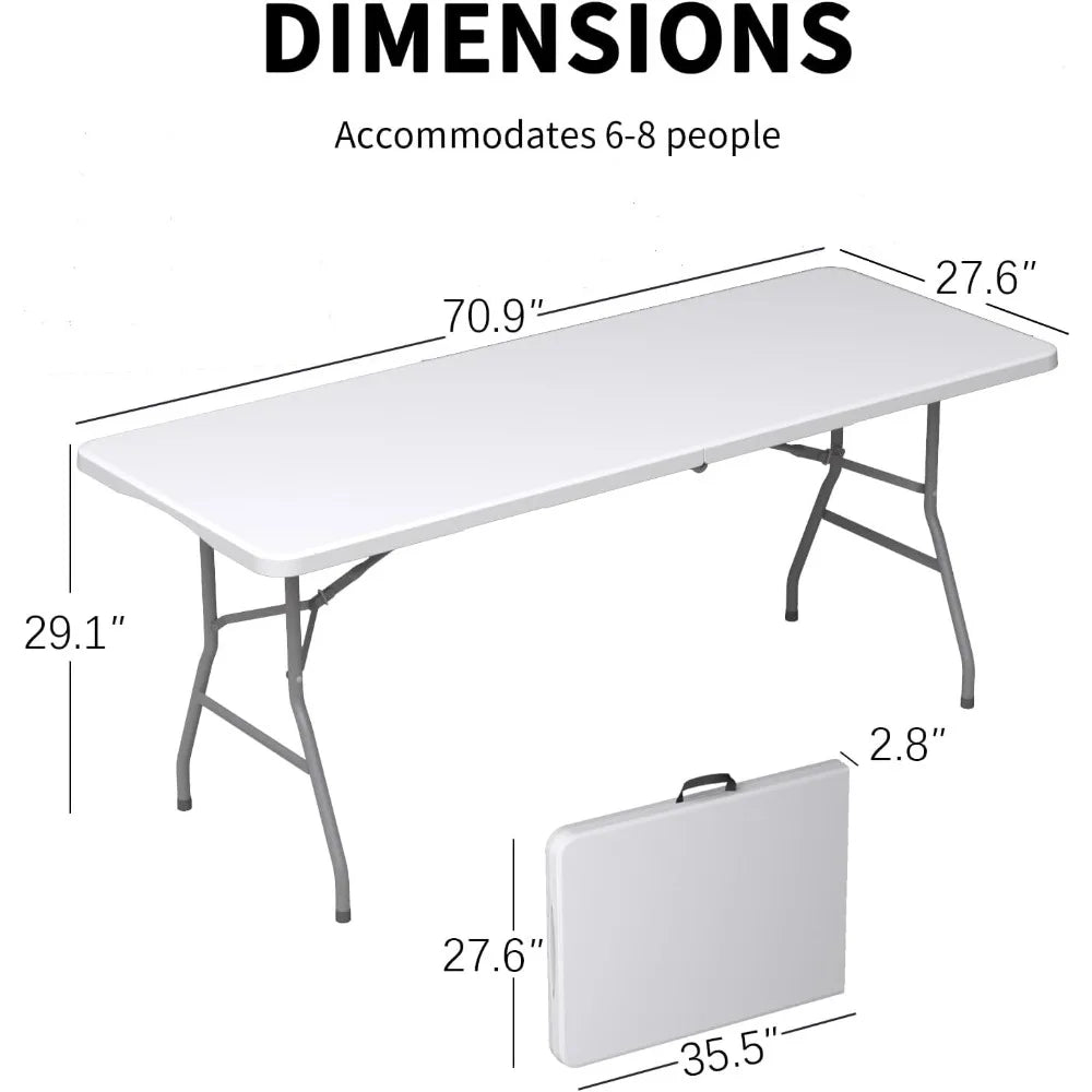 Folding Table 6FT, No Assembly Required Outdoor Picnic Table Thickened HDPE Panel, Office Foldable Table with Handle & Lock for