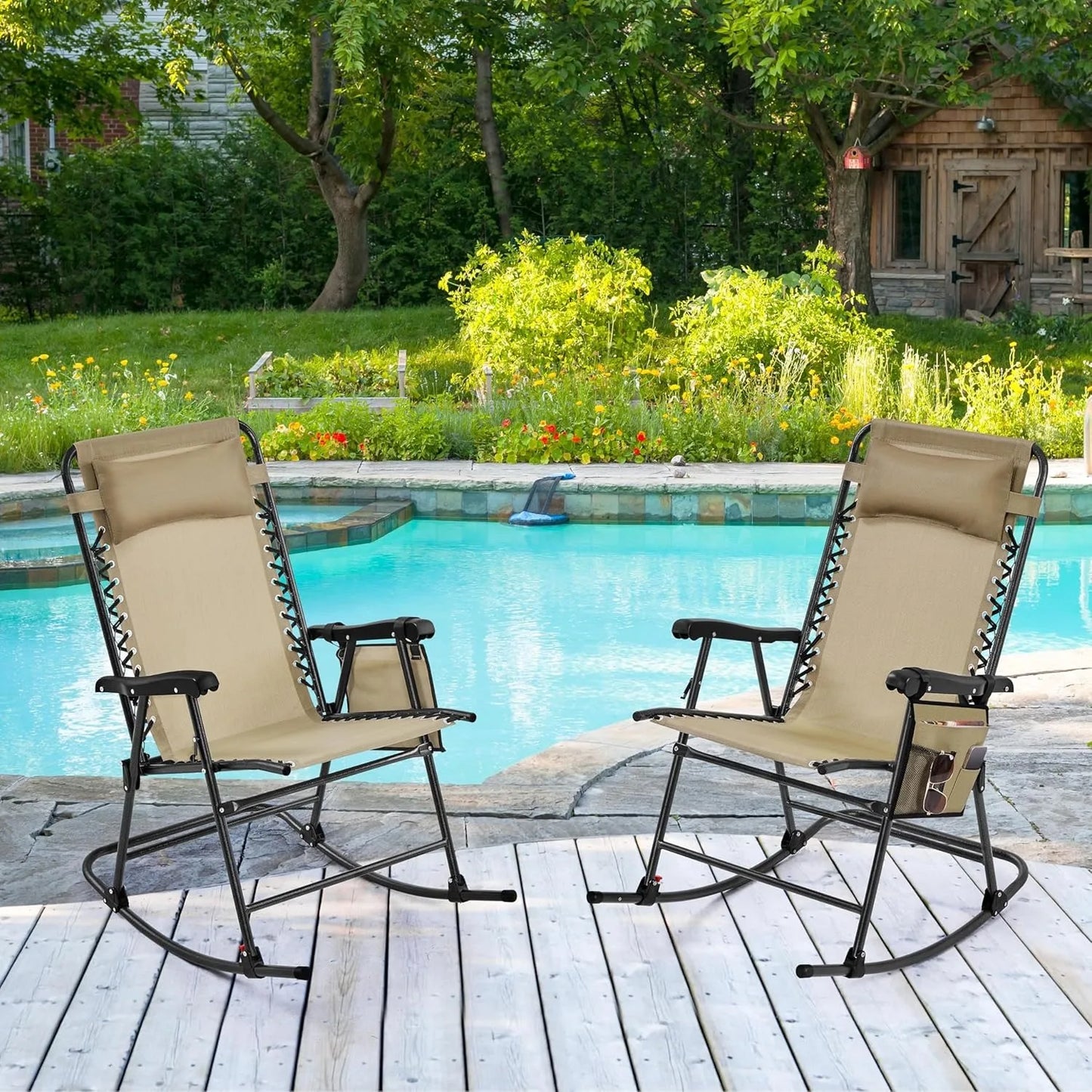 26in Rocking Chair Outdoor Zero Gravity Folding Chairs Rocking Chairs Foldable Outdoor Reclining Lounge Chair for Outside Lawn