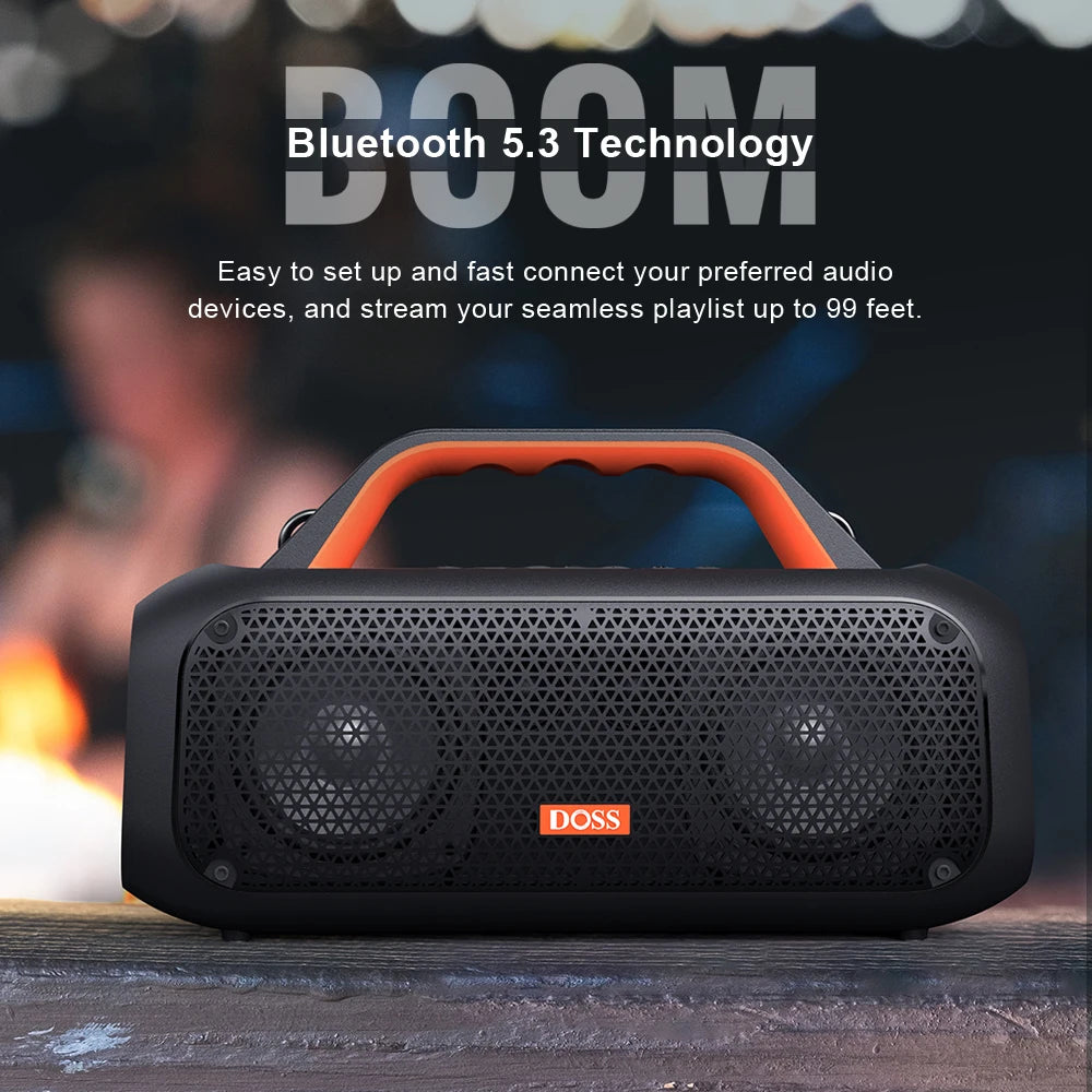 DOSS Outdoor Portable Bluetooth Speaker Powerful 60W Stereo Bass Subwoofer SoundBox IPX6 Waterproof TWS Pairing Wireless Speaker