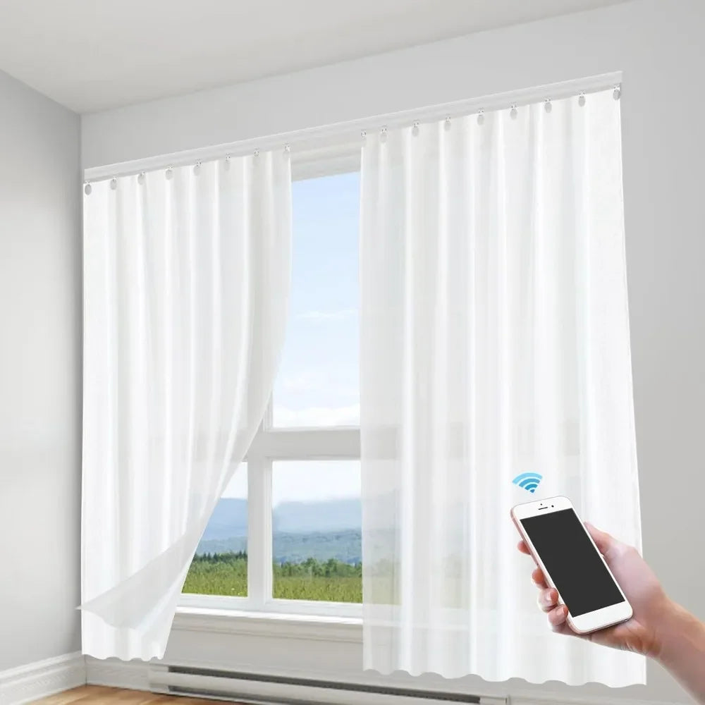 Electric Motorized Curtain Rail Track with Remote Control, Smart Curtains System Smartphone App Control Applicable for Alexa,
