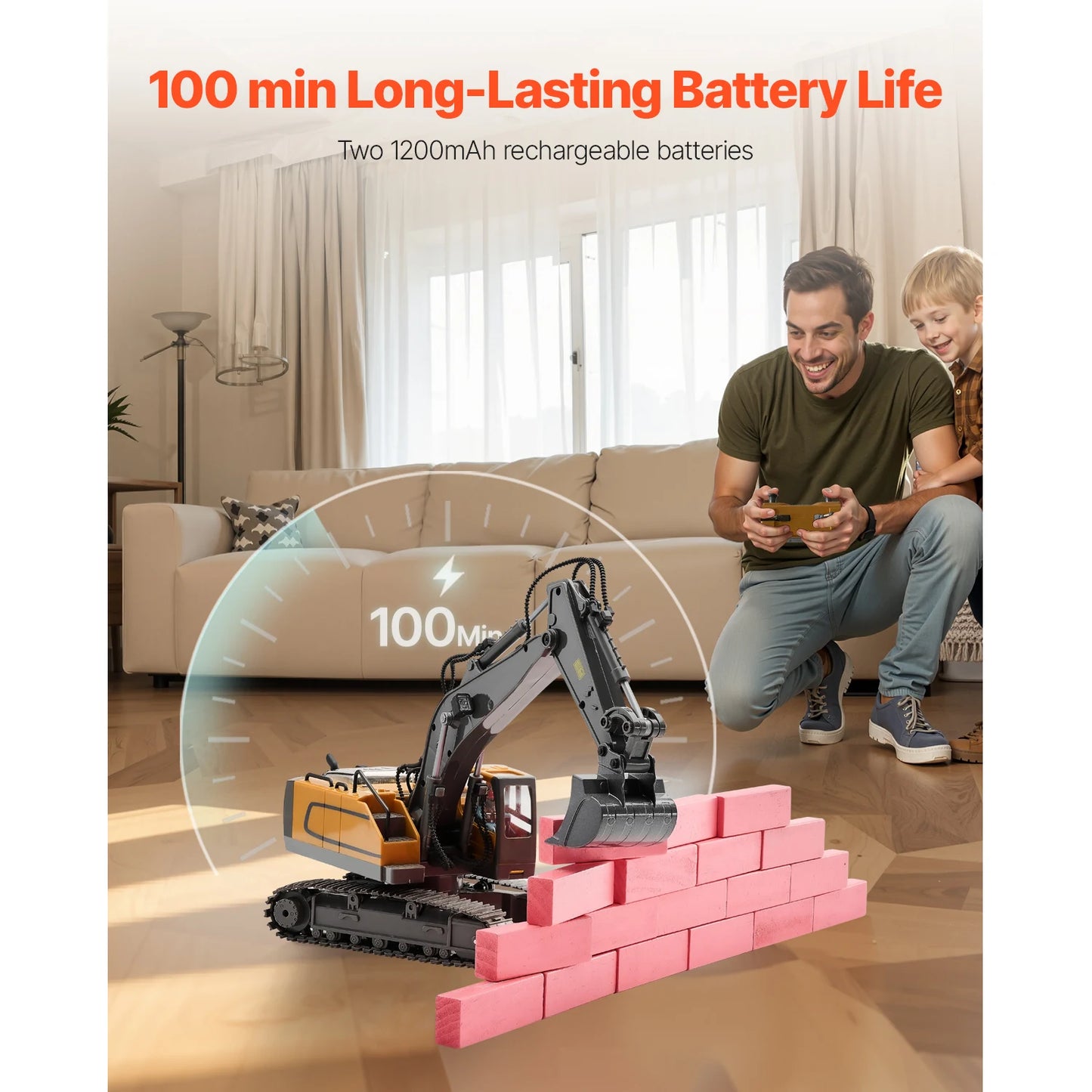 VEVOR 2.4G Rc Excavator 1:20 Scale with Lights & Sounds Construction Vehicles Remote Control Car Digger Toys for Kids Boys Gifts