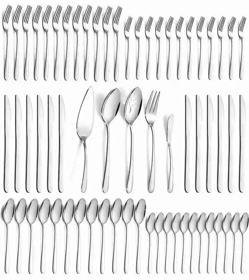 65 Pcs Silverware Set with Serving Set for 12, Stainless Steel Flatware Cutlery Set Contains 5 Pcs Serving Set, for Home