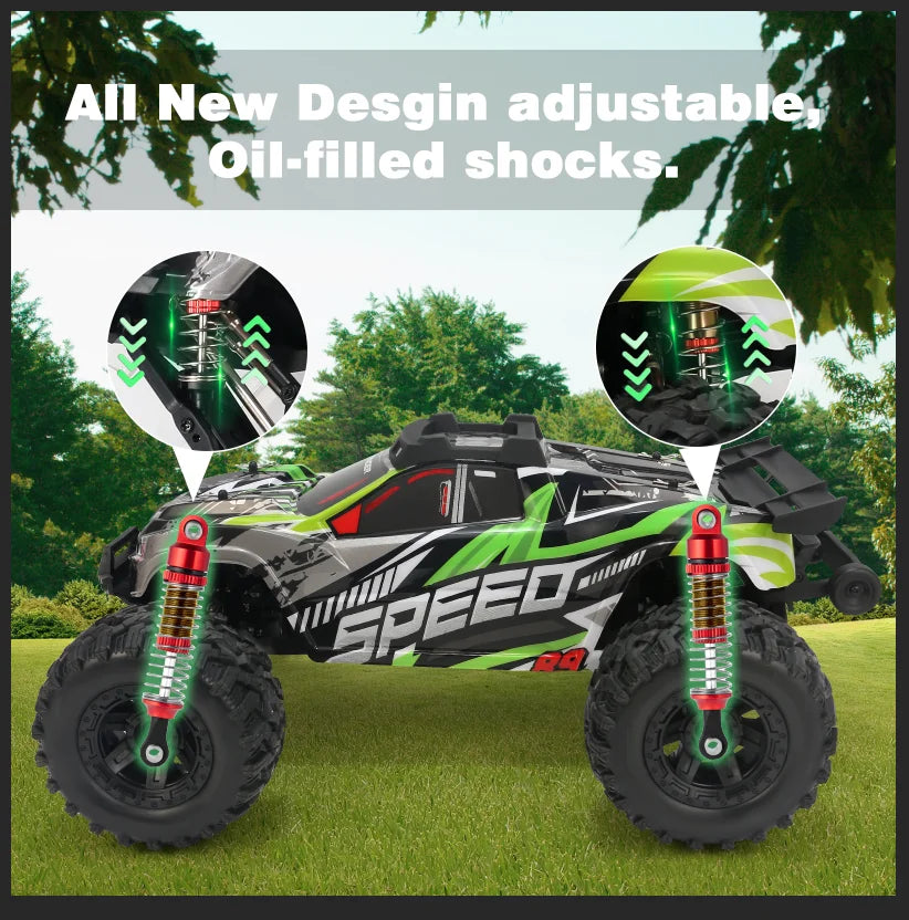 TINGEN 1:10 Brush RC Car for Adult Real 46KM/H Off Road for All Kind of Terrain 4WD Remote Control About 100Meter(Green)
