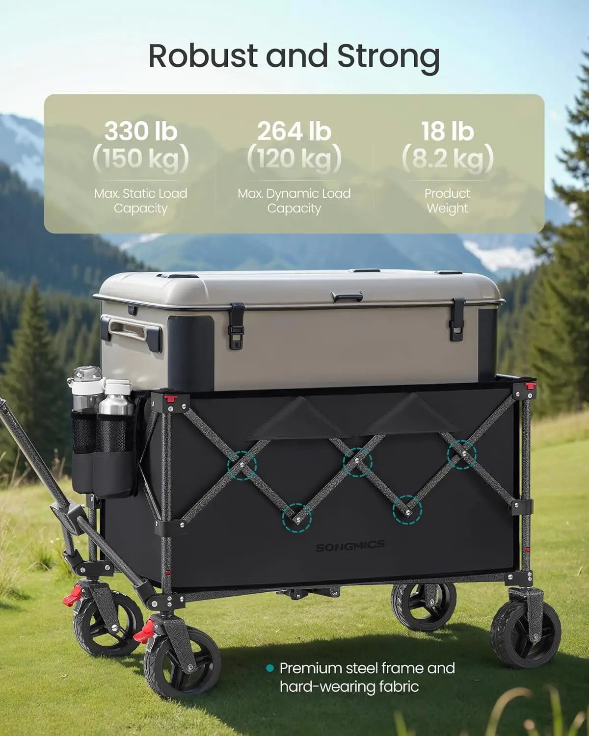 40-Gallon Collaspible Wagon Wagons Carts Foldable for Camping Garden Outdoor with Handle Holds up to 330 lb 4 Removable Wheels S