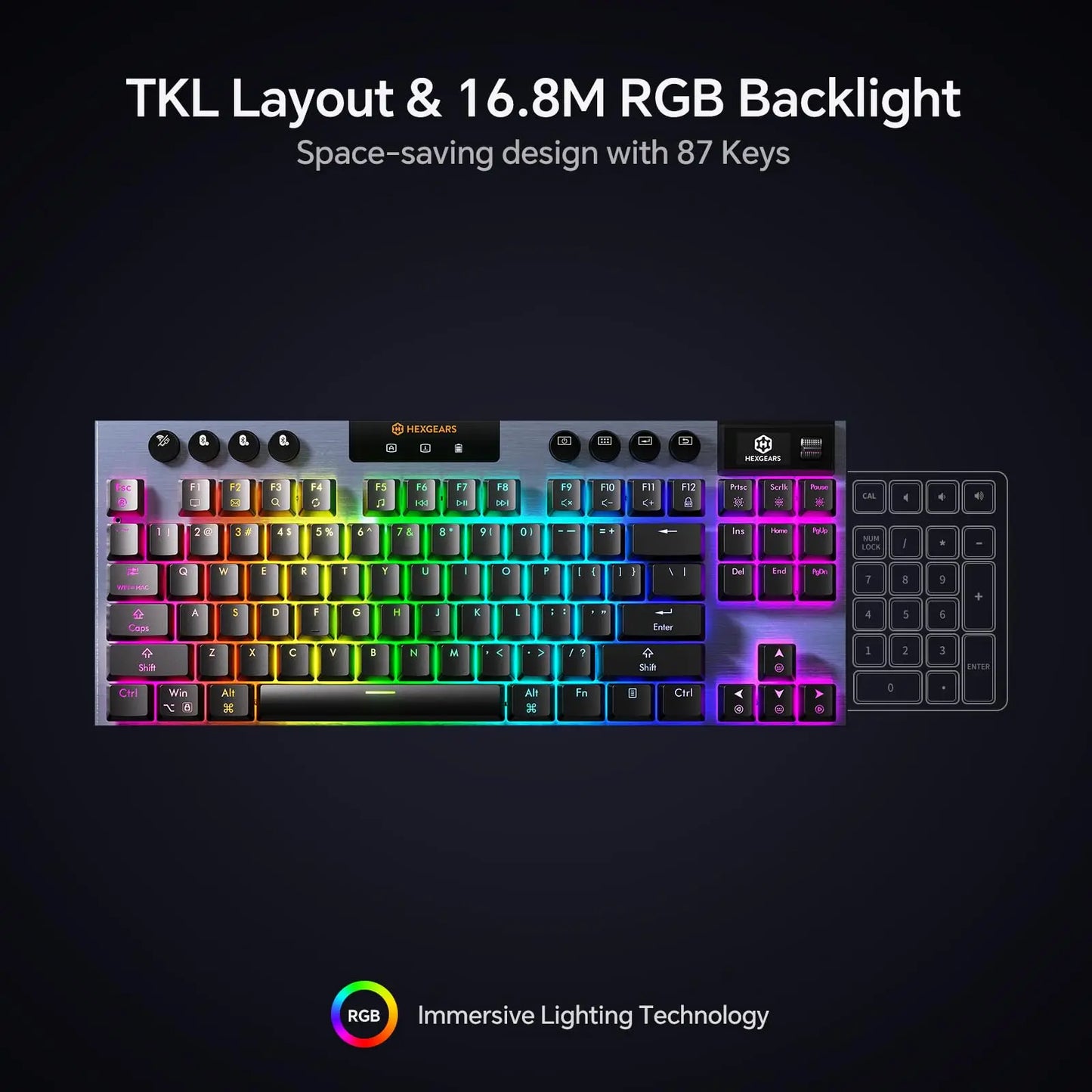 HEXGEARS A3 Bluetooth/2.4GWirless/Type-C Wired Mechanical Keyboard 87 Key RGB Hot Swap Kailh Switch Gaming Keyboard Mechanical
