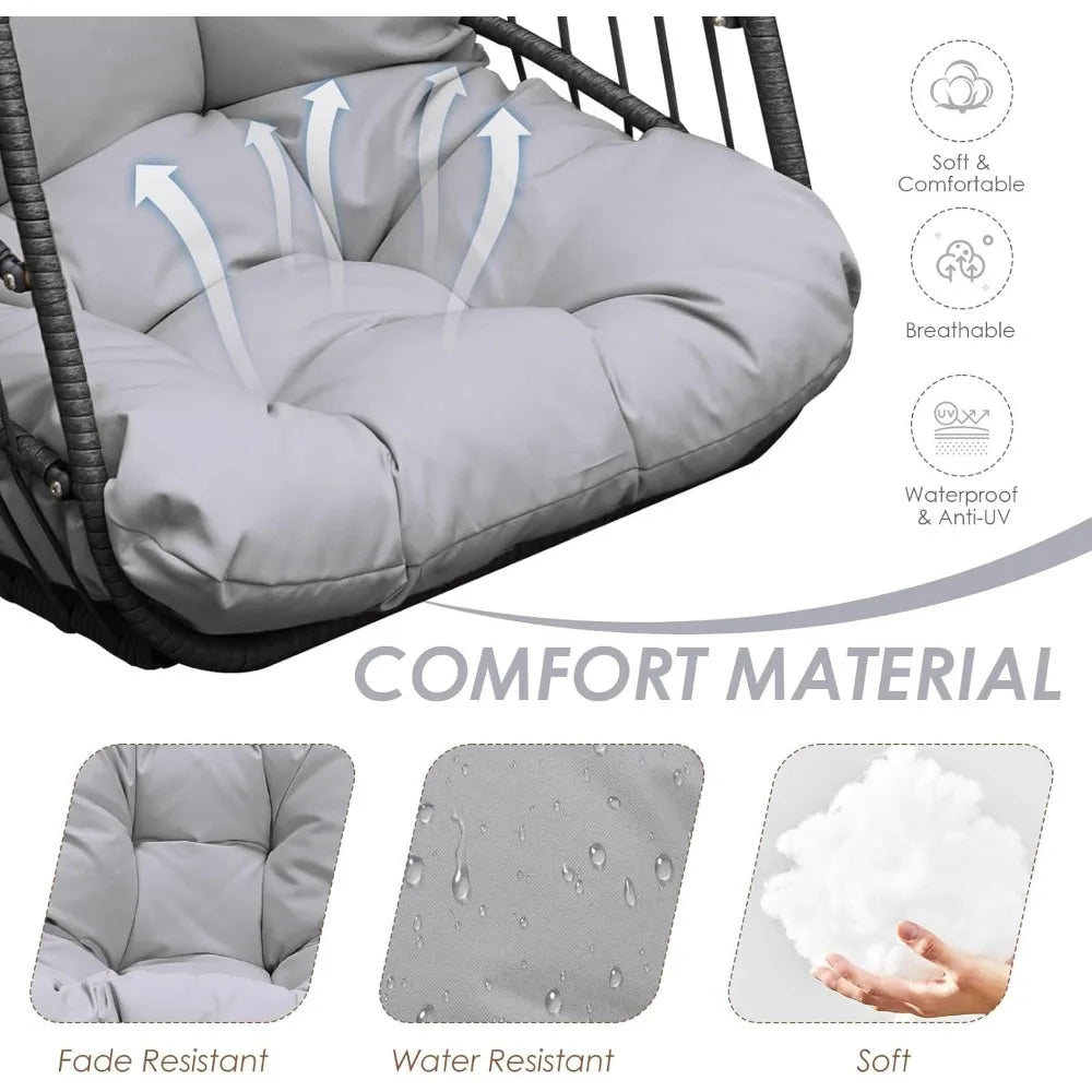 Swing Egg Chair Outdoor Indoor, Patio Wicker Hanging Egg Chairs with Stand, Swinging Hammock with Padded Cushions,