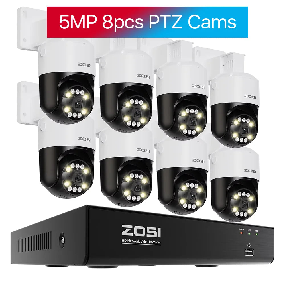 ZOSI 8CH 5MP PTZ Security POE IP Camera System Two Way Audio AI Face Detect 8MP NVR Kit CCTV Home Outdoor Video Surveillance Set