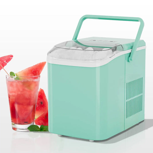 Countertop Ice Maker, Machine Self-Cleaning, 2 Sizes Bullet Ice, Portable Ice Machine with Ice Scoop, Basket and Handle, Green