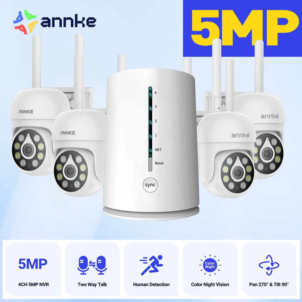 ANNKE 5MP Wireless Security Camera Full Color Night Vision Outdoor 4PCS WiFi Camera 4CH Home Hub Compatible