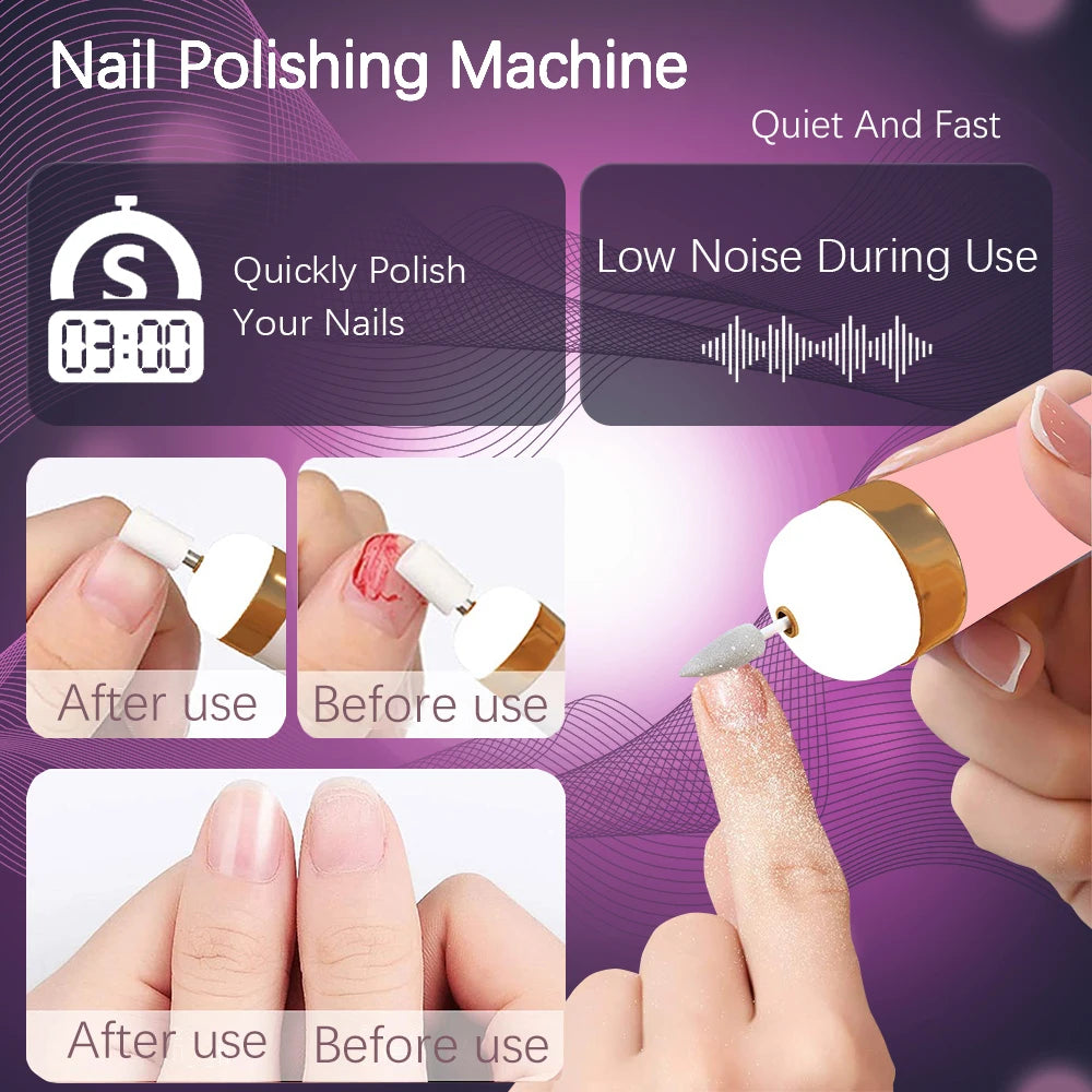 LULAA Portable Nail File Care Electric Nail Drill with 5 Attachment Drill Bits USB Charge for Manicure and Pedicure Tools