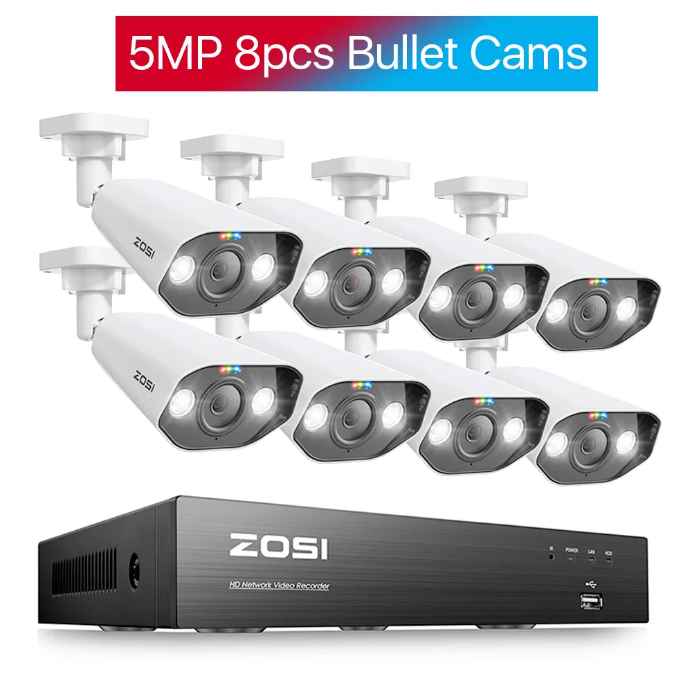 ZOSI 8CH 5MP PTZ Security POE IP Camera System Two Way Audio AI Face Detect 8MP NVR Kit CCTV Home Outdoor Video Surveillance Set