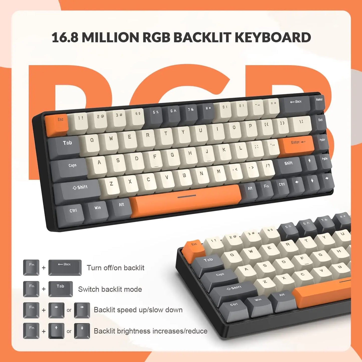 MAMBASNAKE x ZIYOU LANG T8 60% Mechanical Gaming Keyboard,68 Keys TKL Compact Layout Mini Keyboard,18 Chroma RGB Backlit