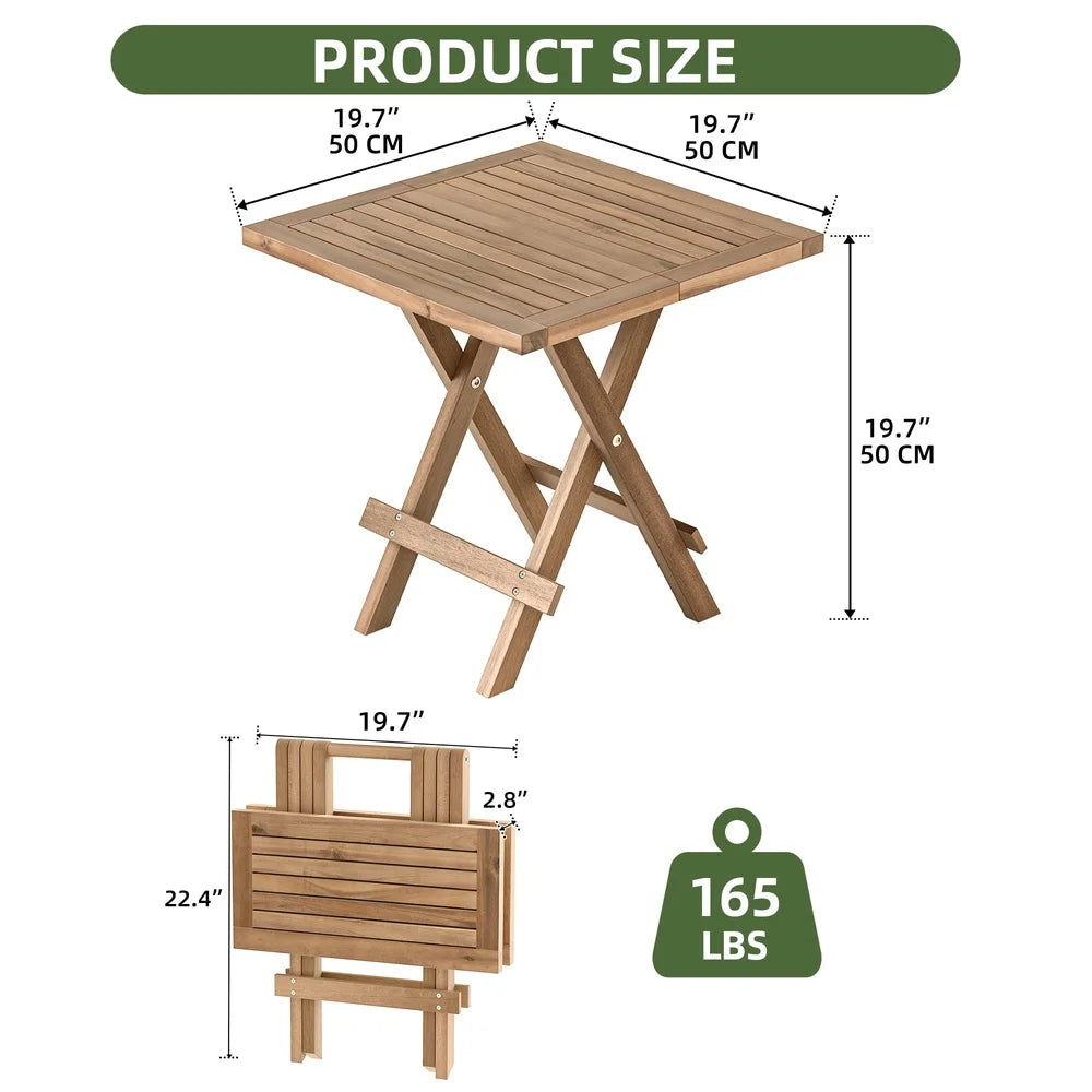 Portable Folding Square Table Weatherproof Solid Wood Outdoor Patio Side Table Lightweight Easy Storage Ideal Camping Picnics