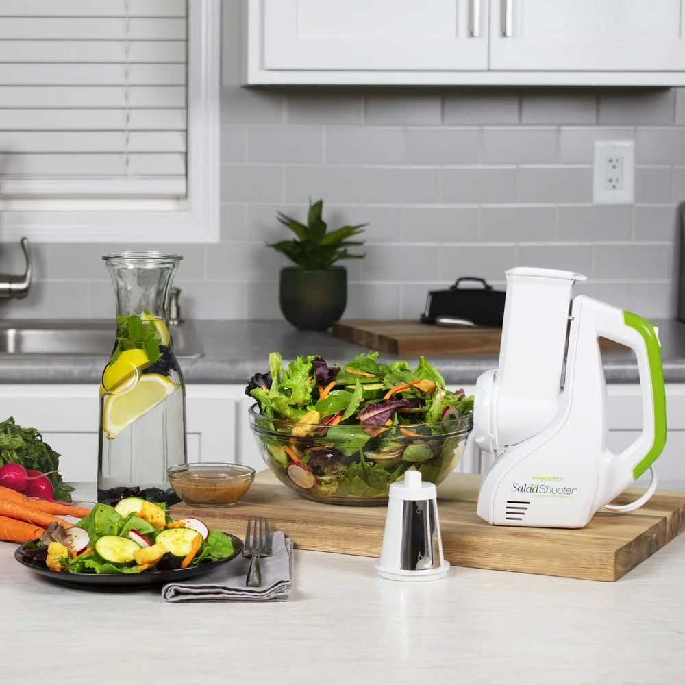 Electric Salad Shooter Slicer Shredder Easy Clean Dishwasher Safe Compact Kitchen Tool Fruits Vegetables Cheese Nuts