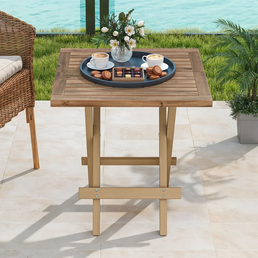 Portable Folding Square Table Weatherproof Solid Wood Outdoor Patio Side Table Lightweight Easy Storage Ideal Camping Picnics