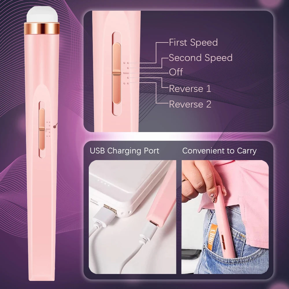 LULAA Portable Nail File Care Electric Nail Drill with 5 Attachment Drill Bits USB Charge for Manicure and Pedicure Tools