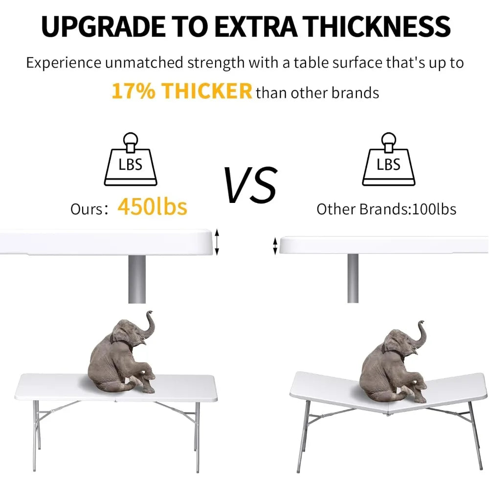 Folding Table 6FT, No Assembly Required Outdoor Picnic Table Thickened HDPE Panel, Office Foldable Table with Handle & Lock for