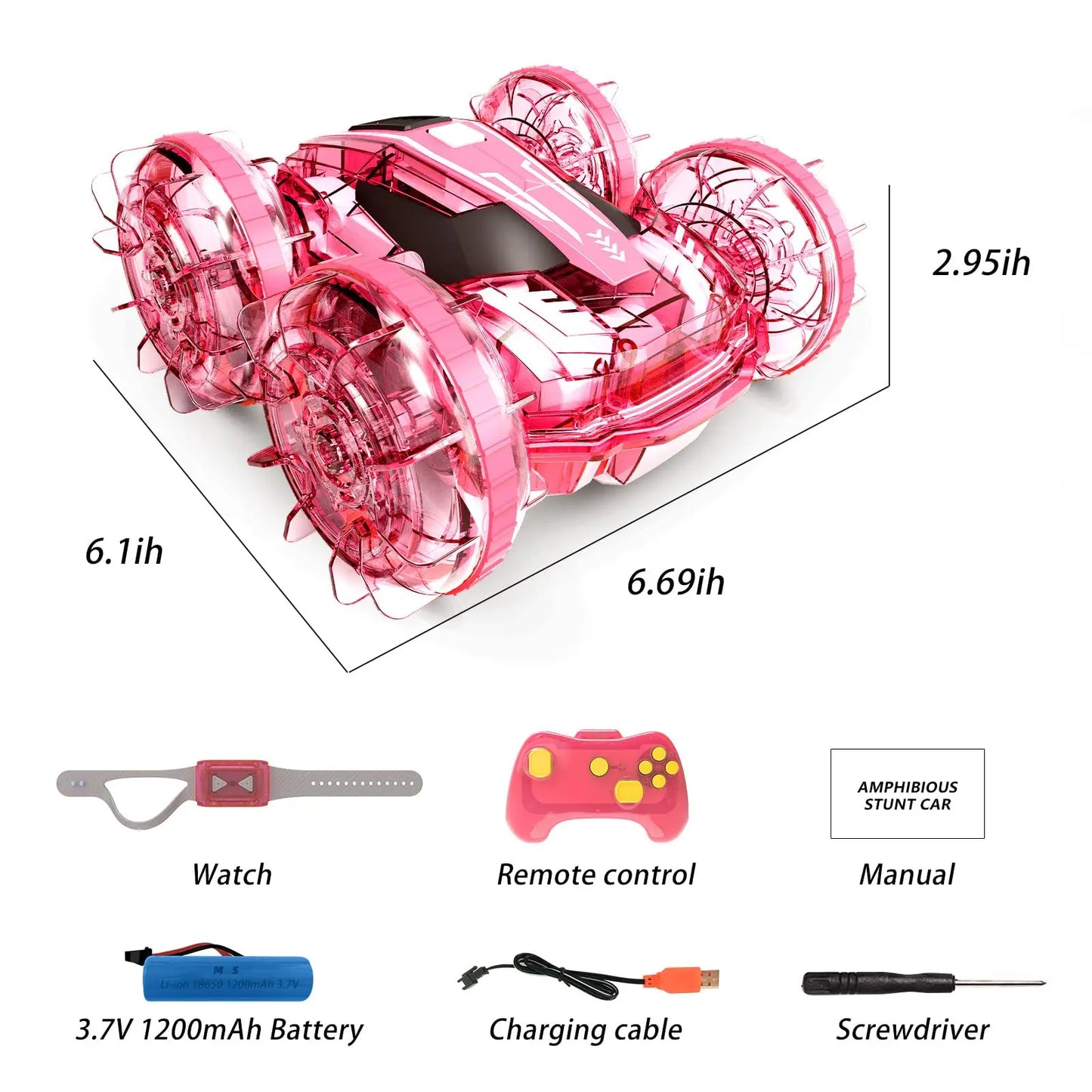 Amphibious Remote Control Car Boat for Kids, 4WD 2.4GHz Waterproof Gesture RC Stunt Cars with LED Lights, Pink Water Pool Toys
