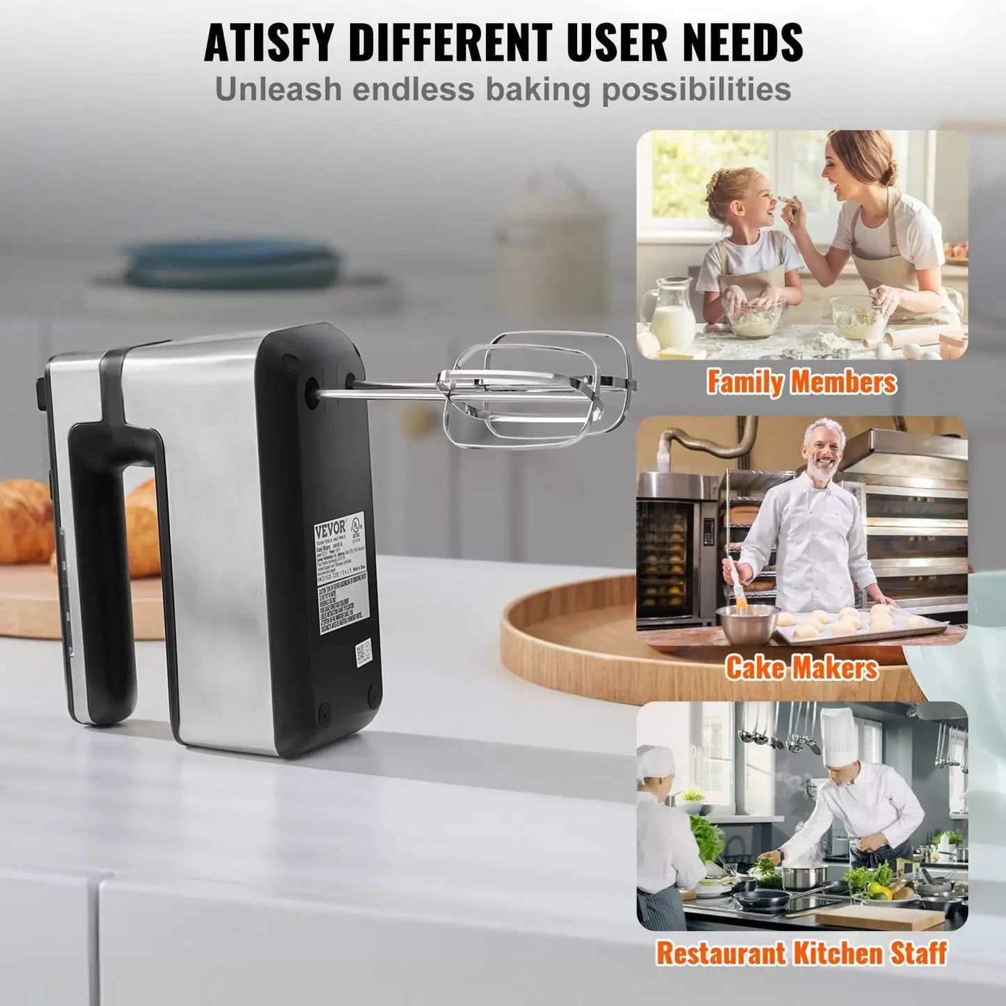 Cordless Electric Hand Mixer, 250W, with Turbo Boost Beaters Dough Hooks Storage Bag for Whipping Mixing Egg Cookie Cake Cream