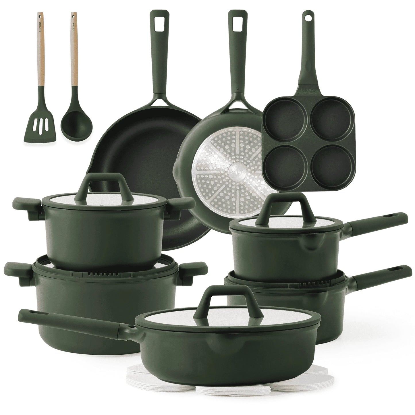 19 Pcs Nonstick Cookware Sets, Non Stick Pots and Pans Set, Induction Cookware, Dark Green