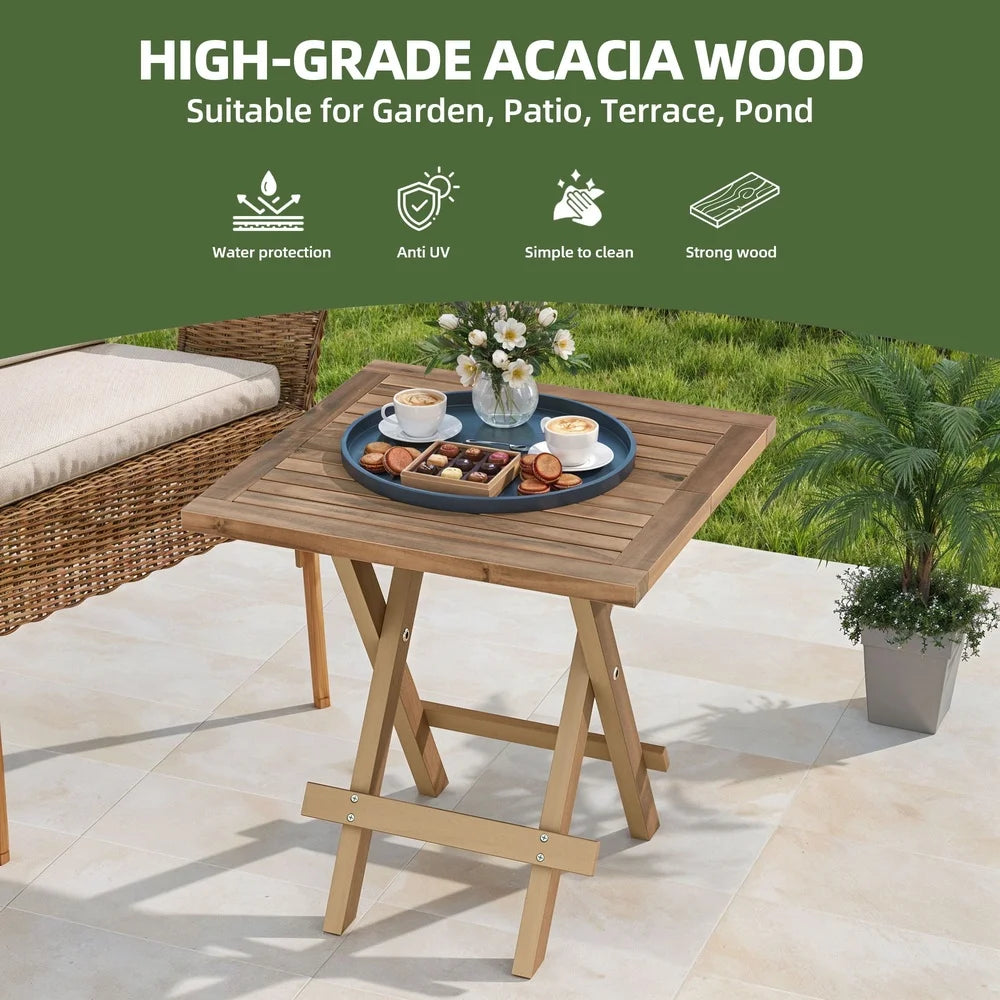Portable Folding Square Table Weatherproof Solid Wood Outdoor Patio Side Table Lightweight Easy Storage Ideal Camping Picnics