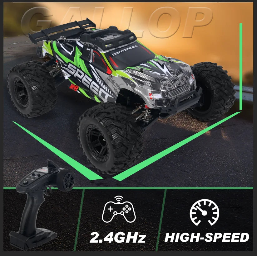 TINGEN 1:10 Brush RC Car for Adult Real 46KM/H Off Road for All Kind of Terrain 4WD Remote Control About 100Meter(Green)