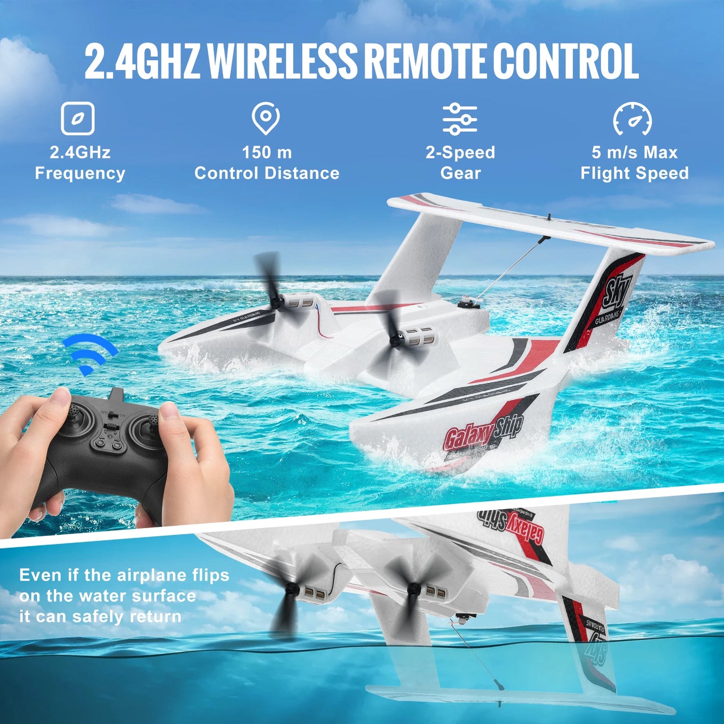 SucceBuy EPP Foam RC Plane 2.4G 3CH Radio Control Aircraft Sea And Air RC Glider Water Land Flying Airplane Toys Gift For Boys