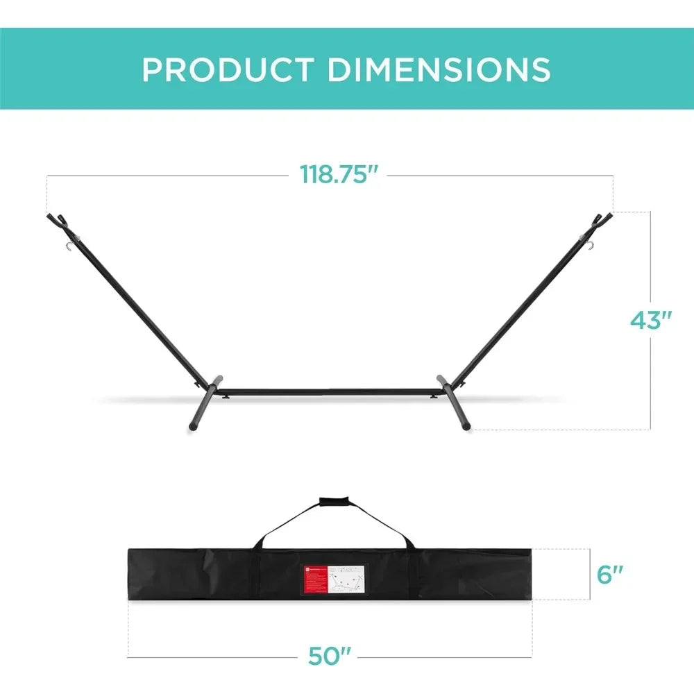 Double Hammock with Steel Stand, Indoor Outdoor Brazilian-Style Cotton Bed w/Carrying Bag