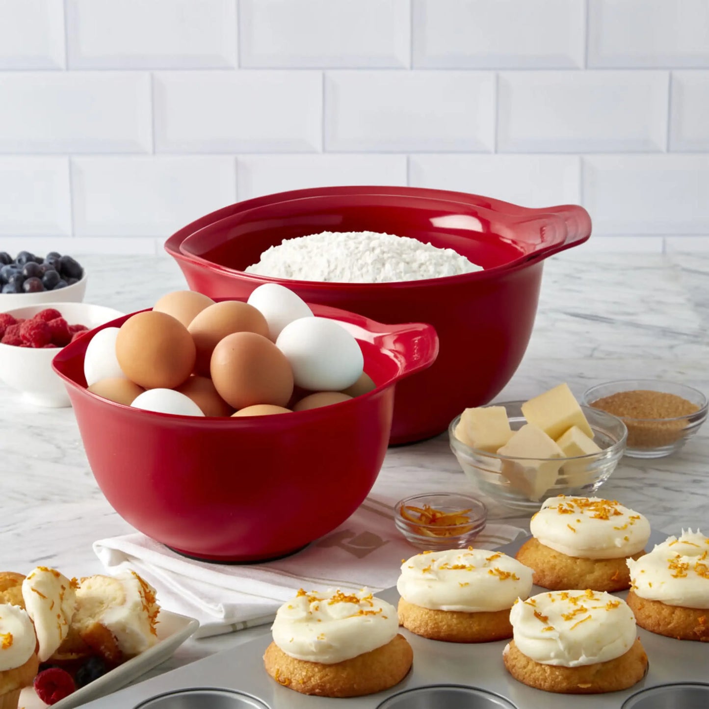 KitchenAid Set of 7 Plastic Prep and Mixing Bowls in Empire Red