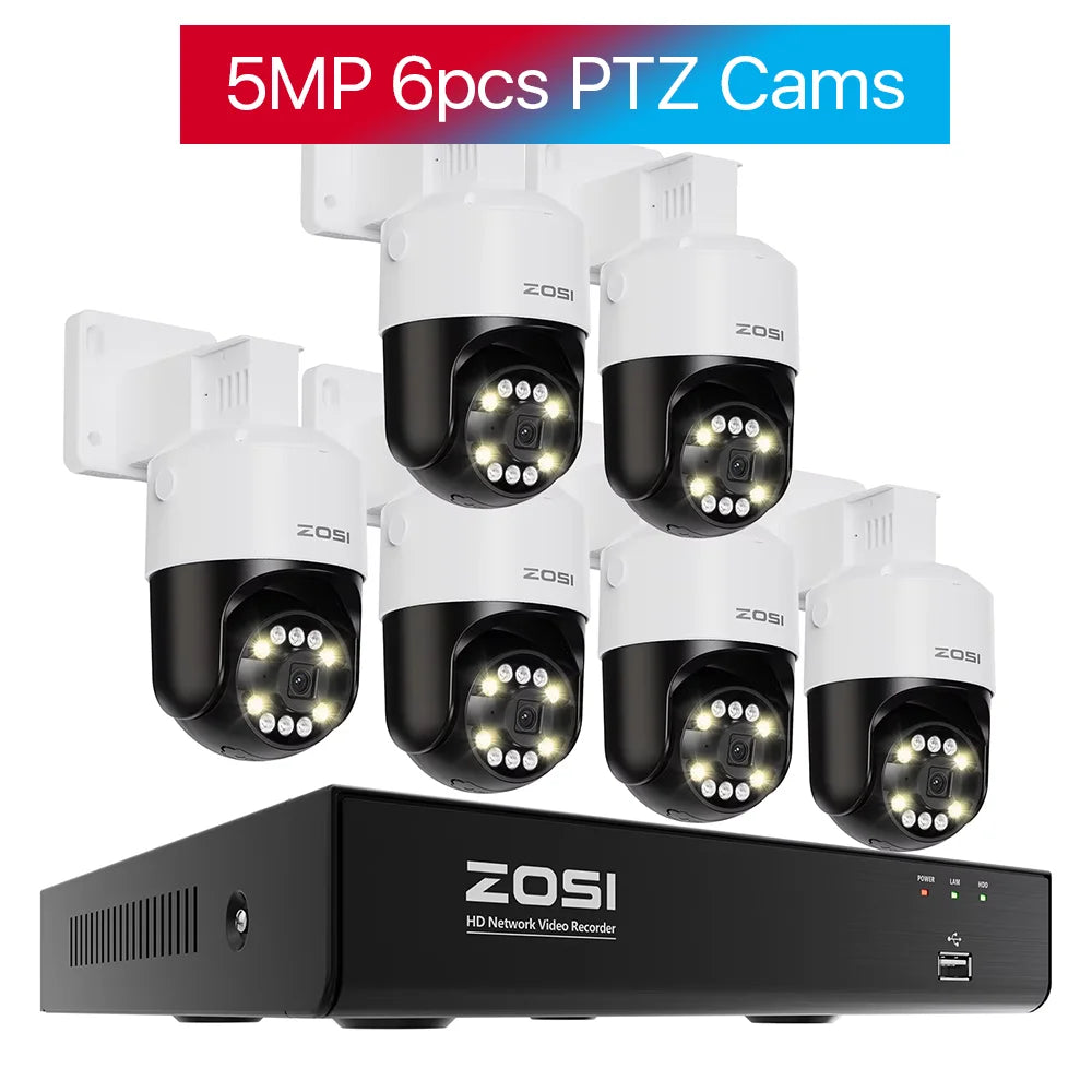 ZOSI 8CH 5MP PTZ Security POE IP Camera System Two Way Audio AI Face Detect 8MP NVR Kit CCTV Home Outdoor Video Surveillance Set