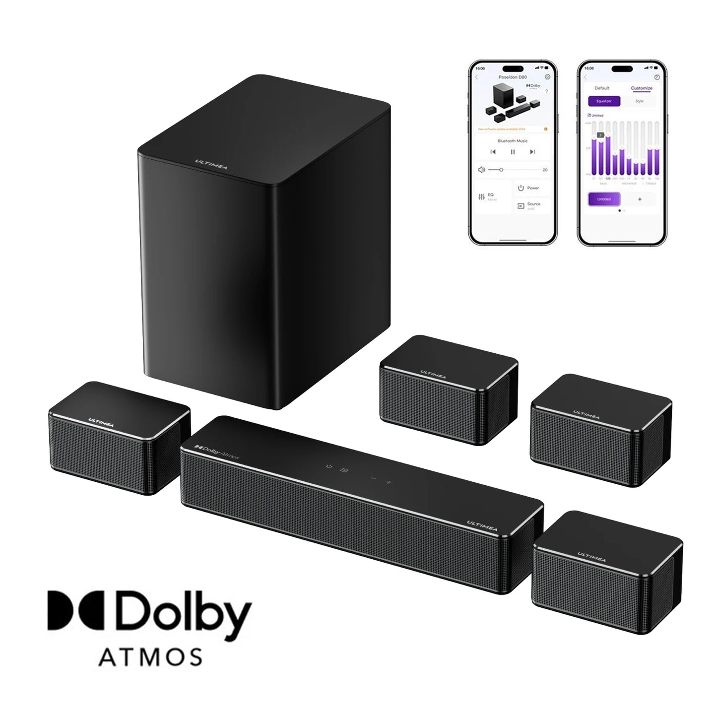 ULTIMEA 7.1 Surround Sound System Sound bar for TV with Dolby Atmos&APP Control, Home Cinema Bluetooth Speaker with Subwoofer