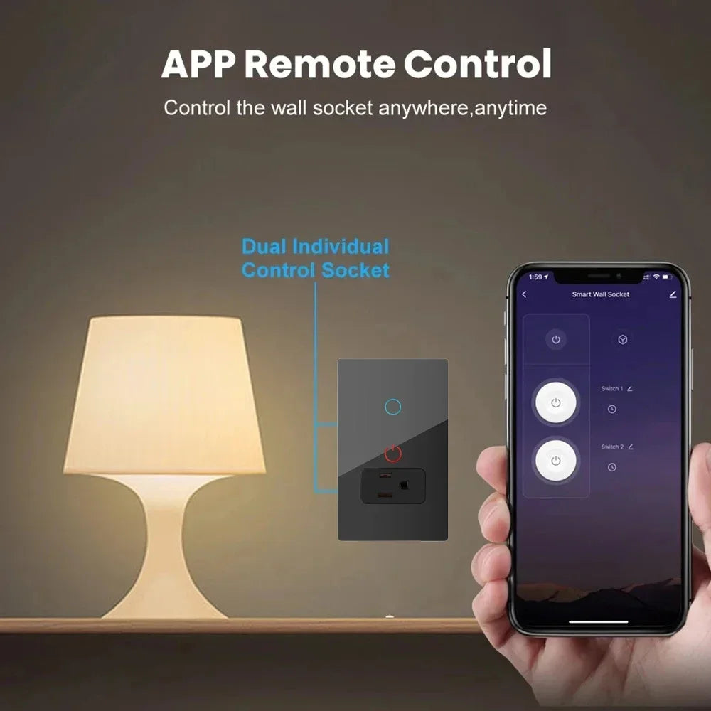 Melery Mexico Plug Wifi Smart Tuya Light Switch Intelligent US Wall Socket Outlet Touch Glass Panel Remote Alexa Google Home