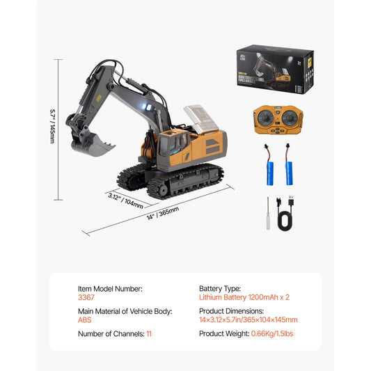 VEVOR 2.4G Rc Excavator 1:20 Scale with Lights & Sounds Construction Vehicles Remote Control Car Digger Toys for Kids Boys Gifts