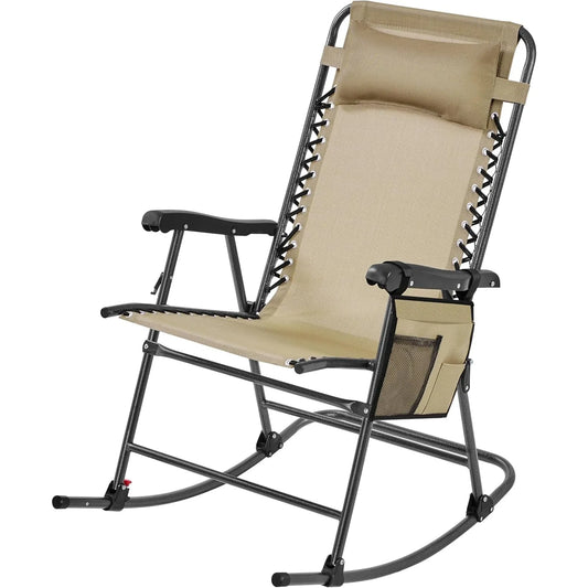 26in Rocking Chair Outdoor Zero Gravity Folding Chairs Rocking Chairs Foldable Outdoor Reclining Lounge Chair for Outside Lawn