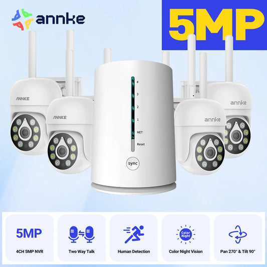 ANNKE 5MP Wireless Security Camera Full Color Night Vision Outdoor 4PCS WiFi Camera 4CH Home Hub Compatible